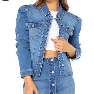 Celebrity Pink puff sleeve Denim Jacket for Women